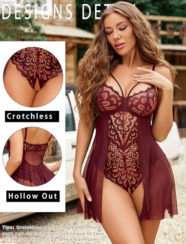 Avidlove Lingerie For Women Womens Lace Bodysuit Teddy Babydoll Chemise Sexy Nighty Mesh Sleepwear S-XXL - Image 3