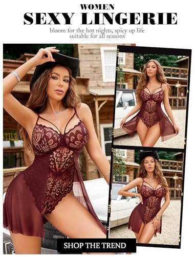 Avidlove Lingerie For Women Womens Lace Bodysuit Teddy Babydoll Chemise Sexy Nighty Mesh Sleepwear S-XXL - Image 6
