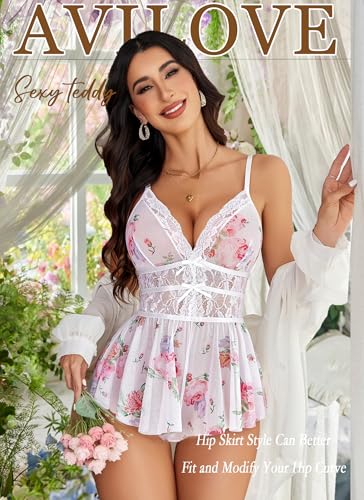 Avidlove Lingerie for Women One Piece Teddy Lace Bodysuit Sexy Babydoll V Neck Mesh Sleepwear - Image 3