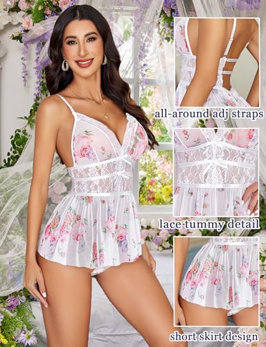Avidlove Lingerie for Women One Piece Teddy Lace Bodysuit Sexy Babydoll V Neck Mesh Sleepwear - Image 4