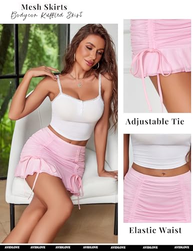 Avidlove Mini Skirt Womens Ruched Bodycon Double Layer Club Sexy Mesh Skirts Y2k Casual Short Skirt Outfits S-XXL - Image 3