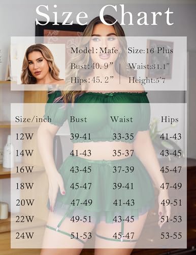 Avidlove Plus Size Garter Lingerie Set Mesh Ruffle Cosplay Lingerie with Mini Skirt 3 Piece Lingerie Set - Image 6