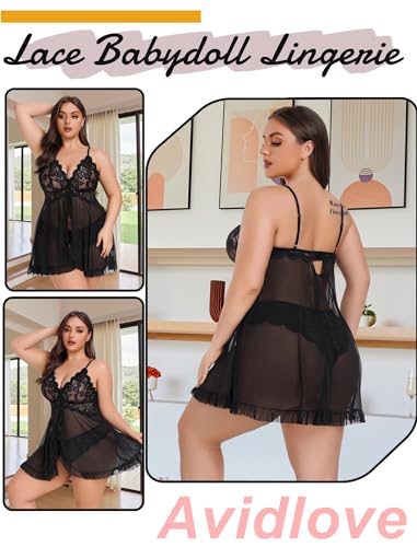 Avidlove Plus Size Lingerie for Women Sexy Lingerie Dress Lace Babydoll Lingerie V-Neck Open Front Strap Nightdress - Image 4