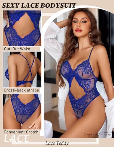 Avidlove Sexy Lingerie for Women Lace Teddy One Piece Cross Strap Bodysuit Lingerie - Image 3
