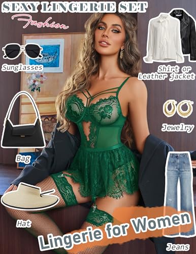 Avidlove Sexy Lingerie for Women Naughty Lace Bodysuit Lingerie Skirt Set Teddy Babydoll Nightgown with Garter Belt S-XXL - Image 4