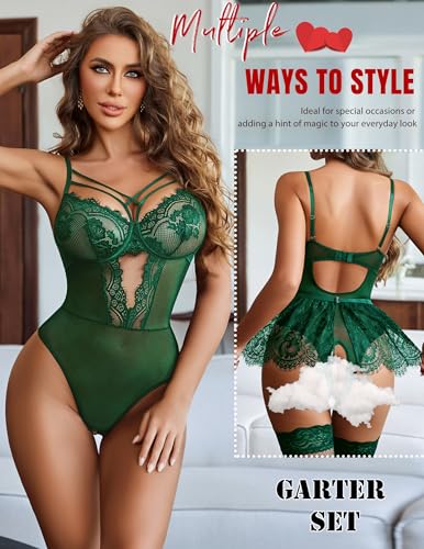 Avidlove Sexy Lingerie for Women Naughty Lace Bodysuit Lingerie Skirt Set Teddy Babydoll Nightgown with Garter Belt S-XXL - Image 5