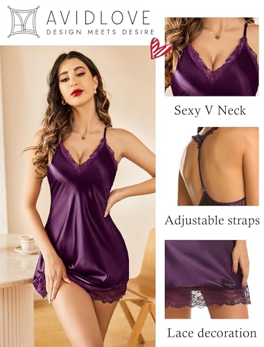 Avidlove Women Lingerie Satin Lace Chemise Nightgown Sexy Full Slips Sleepwear S-4XL - Image 4