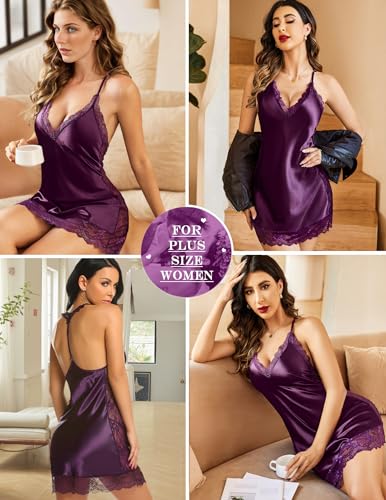 Avidlove Women Lingerie Satin Lace Chemise Nightgown Sexy Full Slips Sleepwear S-4XL - Image 5
