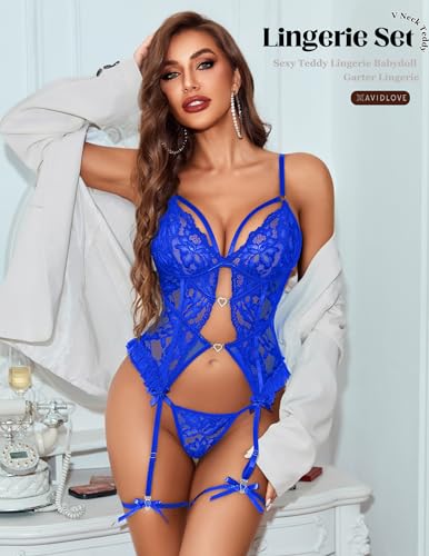 Alternative view of Avidlove Women Lingerie Sexy Lace Corset Teddy One Piece Bodysuit Lingerie Set With Garter Belt