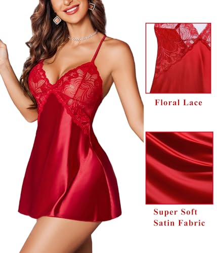Avidlove Women Lingerie V Neck Nightwear Satin Sleepwear Lace Chemise Mini Teddy - Image 3