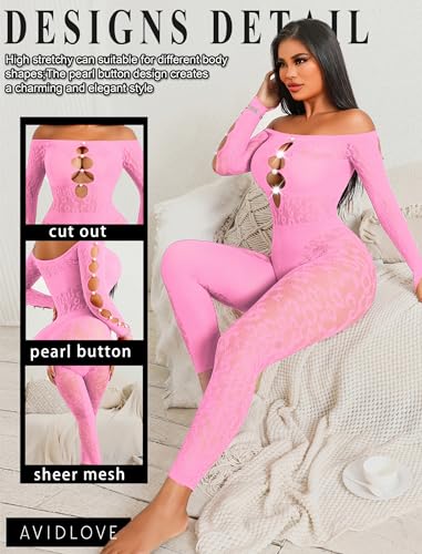 Avidlove Women Lingeries Long Sleeve Fishnet Body Stocking Leopard Sexy Outfit Rhinestone Body Suits Cut Out Jumpsuit - Image 3