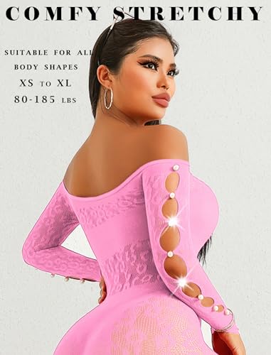 Avidlove Women Lingeries Long Sleeve Fishnet Body Stocking Leopard Sexy Outfit Rhinestone Body Suits Cut Out Jumpsuit - Image 4