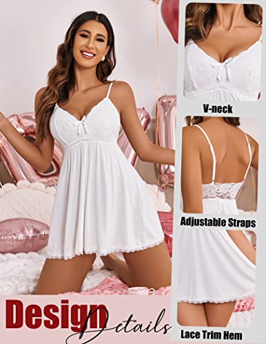 Avidlove Women Nightgown Sexy Sleepwear Lace Chemise V-neck Modal Babydoll Lounge Dress - Image 3