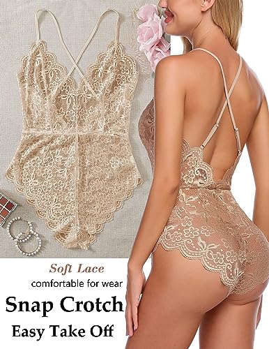 Avidlove Women One Piece Lingerie Deep V Teddy Sexy Lace Bodysuit Snap Crotch Babydoll - Image 7