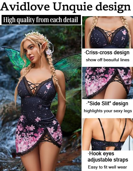 Avidlove Women Sexy Nightgown Lace Babydoll Chemises V-Neck Modal Sleepwear Full Slip Side Slit Sleep Dress XS-XXL - Image 3