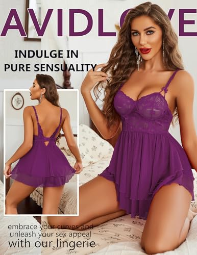 Avidlove Womens Babydoll Lingerie Lace Chemise Floral Sexy Nightgown Embroidered Lingerie Dress Boudoir Nightie - Image 5