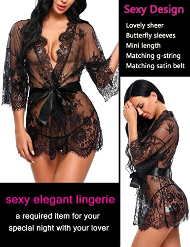 Avidlove Women's Lace Kimono Robe Babydoll Lingerie Mesh Nightgown S-5XL - Image 5