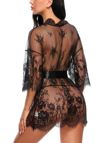 Avidlove Women's Lace Kimono Robe Babydoll Lingerie Mesh Nightgown S-5XL - Image 6