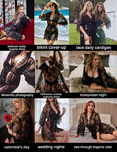 Avidlove Women's Lace Kimono Robe Babydoll Lingerie Mesh Nightgown S-5XL - Image 7