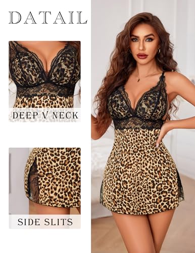 Avidlove Women's Lingerie Sexy Lace Nightgown V Neck Sleepwear Soft Babydoll Chemise - Image 3