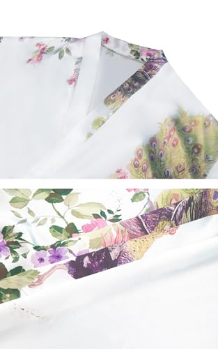 BestWendding Women's Short Satin Robes Bride Bridesmaid Silky Robes Lightweight Kimonos Peacock and Floral Dressing Gown - Image 6
