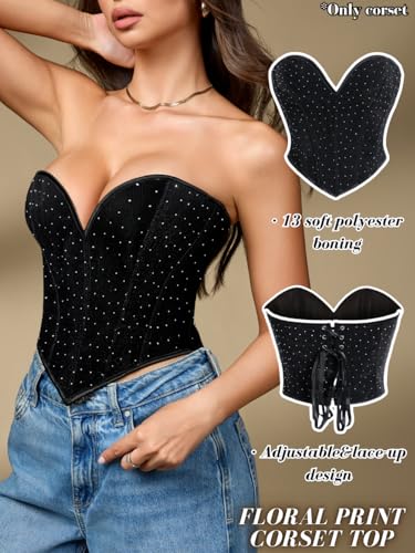 Boned Lace Up Corset Top For Women, Heart Overbust Strapless Vintage, Sexy Bustier Crop, Party Club Outfits - Image 3