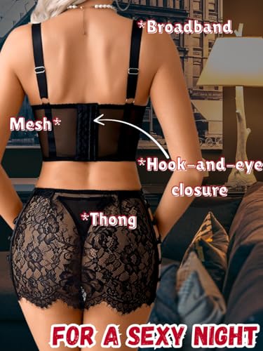 Bustier Lingerie Skirt Set,Floral Lace Bra And Panty Set,3 Piece Sexy Date Night Outfits For Women - Image 4