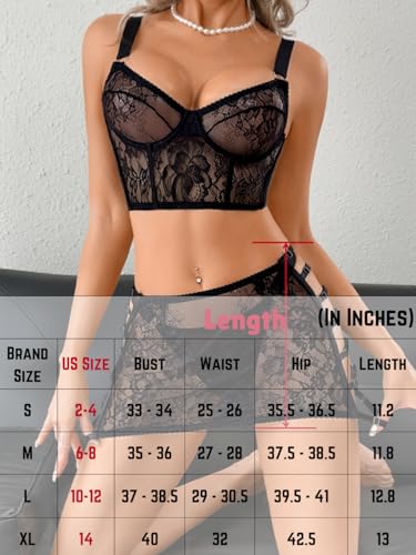 Bustier Lingerie Skirt Set,Floral Lace Bra And Panty Set,3 Piece Sexy Date Night Outfits For Women - Image 7