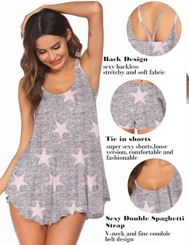 Cami Top Pajamas for Women,flowy hem spaghetti strap Tank Top and Shorts Pajama Sets Sleeveless Sleep Cami Pj - Image 5