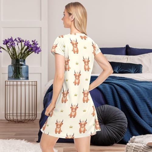 Daily Beautiful Chic Pattern Women's Girls Comfy Nightgown Short Sleeve Nightshirts Loose Loungewear PJ Dress S-XXL - Image 3