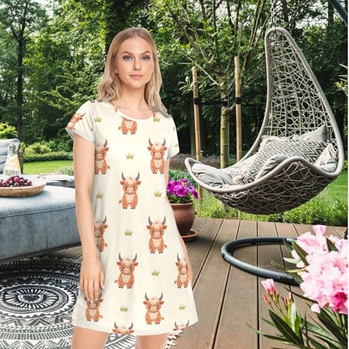 Daily Beautiful Chic Pattern Women's Girls Comfy Nightgown Short Sleeve Nightshirts Loose Loungewear PJ Dress S-XXL - Image 4