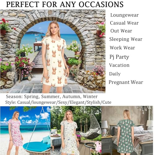 Daily Beautiful Chic Pattern Women's Girls Comfy Nightgown Short Sleeve Nightshirts Loose Loungewear PJ Dress S-XXL - Image 6
