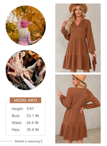Dokotoo Fall Dresses for Women 2025 Long Sleeve V Neck Textured Casual Lightweight Tiered Ruffle A-Line Mini Babydoll Dress - Image 7
