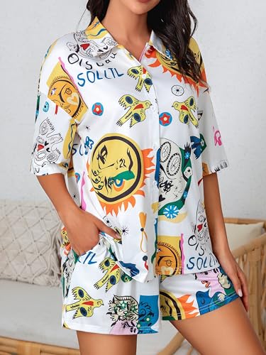 Donnalla Pajamas for Women Set 2 Piece Loungewear Set Collared Short Sleeve Lounge Sets Graffiti Pjs Spring Outfits - Image 5