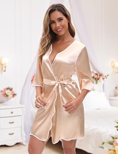 EPLAZA Silk Robes for Women Satin Robe Bride Bridesmaids Robes Kimono 3/4 Sleeve Bathrobe for Wedding Bridal Party - Image 6