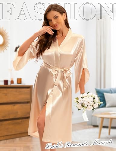 Alternative view of EPLAZA Silk Robes for Women Satin Robe Split-Sleeve Silky Soft Long Kimono Robe Sleepwear Wedding Day Bachelor Bridal Party