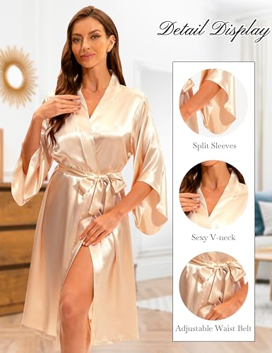 EPLAZA Silk Robes for Women Satin Robe Split-Sleeve Silky Soft Long Kimono Robe Sleepwear Wedding Day Bachelor Bridal Party - Image 5