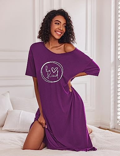Ekouaer Long Nightgown for Women Short Sleeve Sleepwear Plus Size Loungewear with Pockets M-XXXL - Image 4