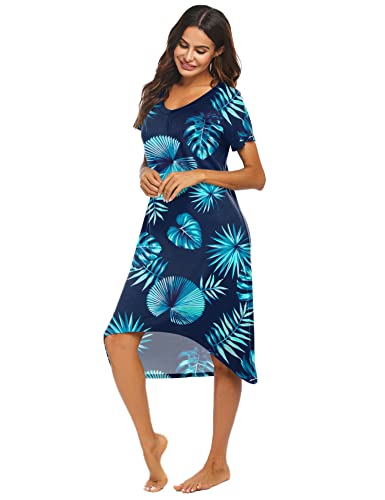 Ekouaer Nightgowns Womens Short Sleeve Sleepwear Comfy Loungewear Plus Size Night Shirt S-3XL - Image 3