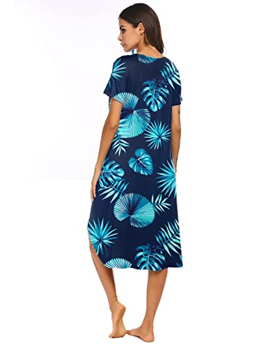 Ekouaer Nightgowns Womens Short Sleeve Sleepwear Comfy Loungewear Plus Size Night Shirt S-3XL - Image 4