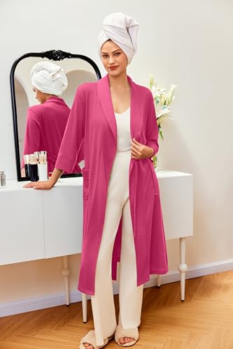 Ekouaer Robes for Women Long Waffle Knit Bathrobe Lightweight Kimono Robe Soft Shawl Collar Spa Robes with Pockets S-XXL - Image 4