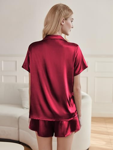 Ekouaer Silk Pajama Sets Womens Short Sleeve Sleepwear Satin 2 Piece Button Down Loungewear Pjs Shorts Set S-XXL - Image 3