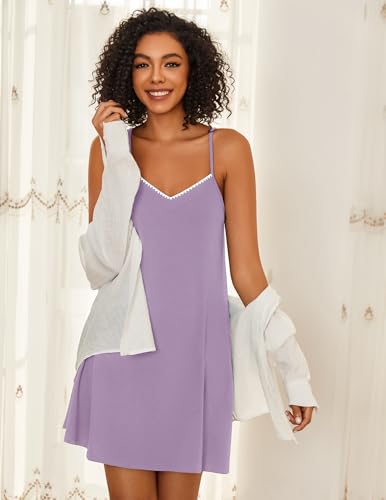 Ekouaer Women Cotton Nightgowns Sleeveless Nightshirts V Neck Sleep Shirts Sexy Chemise Nightdress Tank Top Night Gown - Image 4