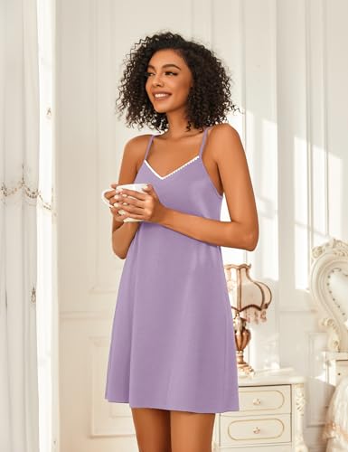 Ekouaer Women Cotton Nightgowns Sleeveless Nightshirts V Neck Sleep Shirts Sexy Chemise Nightdress Tank Top Night Gown - Image 5