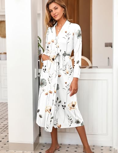 Alternative view of Ekouaer Women Kimono Robes Full Length Knit Bathrobe Lightweight Soft Sleepwear V-neck Casual Ladies Loungewear S-XXL