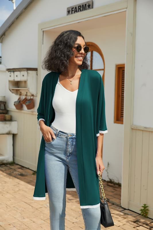 Ekouaer Women's Nightgown and Robe Set 3/4 Sleeves Robes 2 Piece Bathrobe Set V-neck Lace Cami Sleepwear with Pockets S-2XL - Image 5