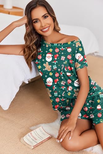 Ekouaer Womens Pajama Sets 2 Piece Soft Short Sleeve Top and Shorts Sleepwear Round Neck Pjs Lounge Set with Pockets - Image 4