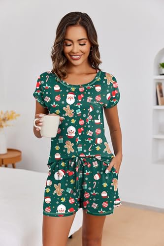 Ekouaer Womens Pajama Sets 2 Piece Soft Short Sleeve Top and Shorts Sleepwear Round Neck Pjs Lounge Set with Pockets - Image 6