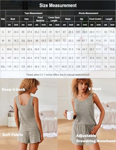 Ekouaer Women's Pajamas Sleeveless V Neck Pjs Set Ribbed Knit Summer Loungewear Sleepwear S-XXL - Image 7