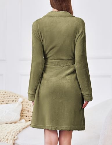 Ekouaer Women's Robes Short Plush Bathrobe Knee Length Warm Soft Jacquard Robe Winter House Coat with Pockets S-XXL - Image 5